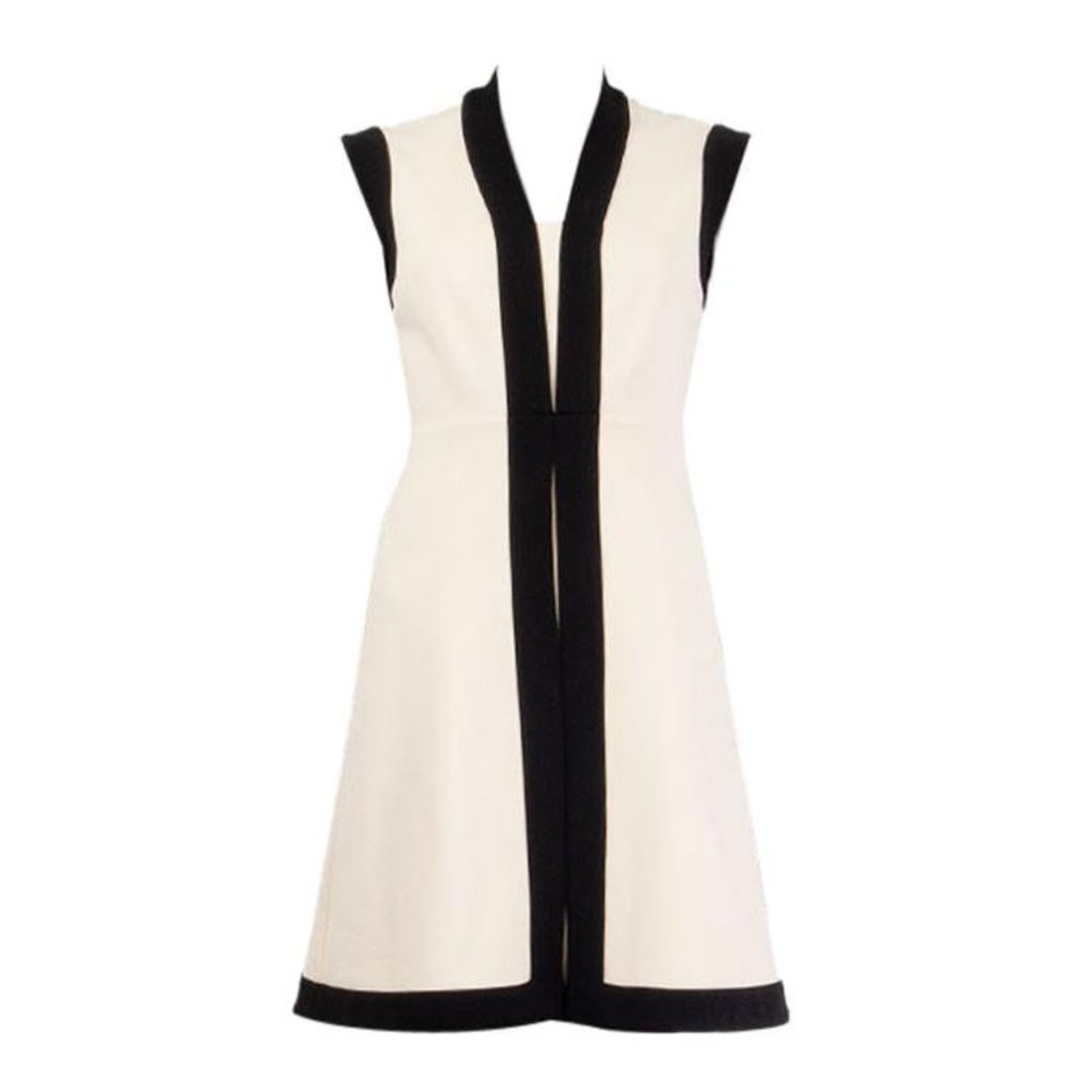 Gucci Cream and Black Sleeveless V-Neck A-Line Dress